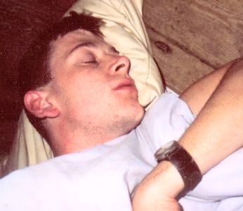 Nick sleeping on the floor in the bar of the Red Lion after shagging the 17 year-old barmaid.