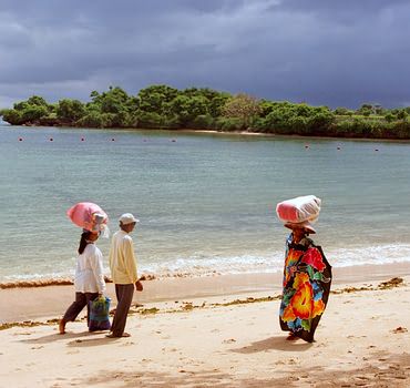Sarong sellers along the beach.