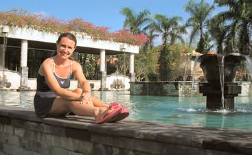 Vanessa sitting outside the foyer of the Melia Bali hotel.
