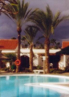Stormy weather over the pool.