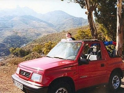 Vanessa with the jeep on our drive into the mountains.
