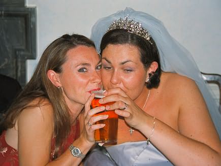 Vanessa and Jayne supping a pint...